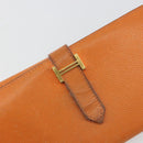 HERMES Bearn Dupri Long Wallet Leather Orange Gold Auth 193167-13