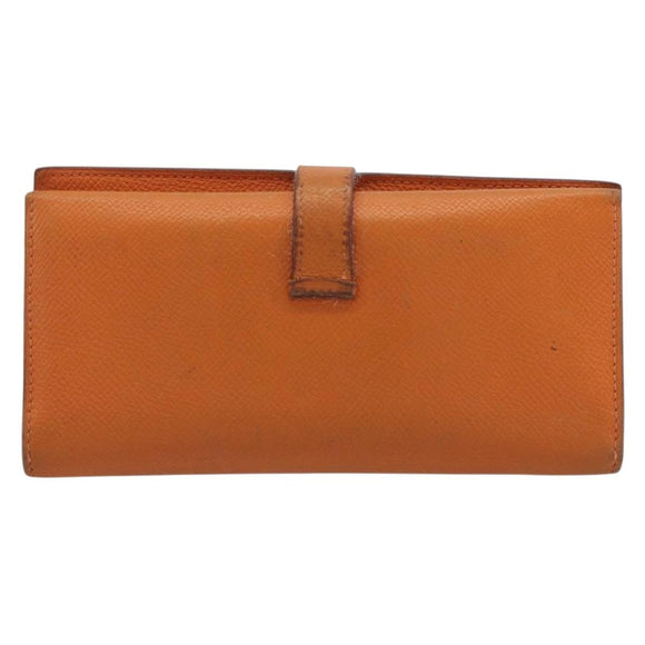 HERMES Bearn Dupri Long Wallet Leather Orange Gold Auth 193167