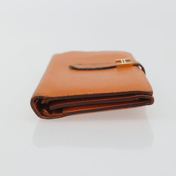 HERMES Bearn Dupri Long Wallet Leather Orange Gold Auth 193167