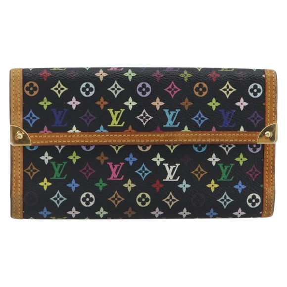 LOUIS VUITTON Monogram Multicolor Porte Tresor Wallet Black M92658 Auth 193171