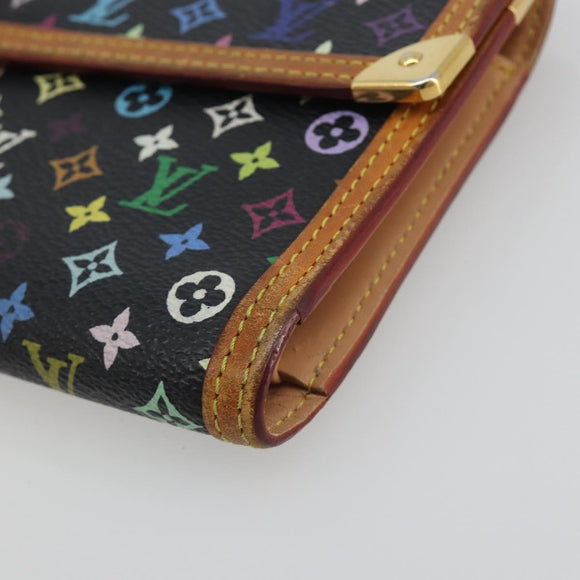 LOUIS VUITTON Monogram Multicolor Porte Tresor Wallet Black M92658 Auth 193171