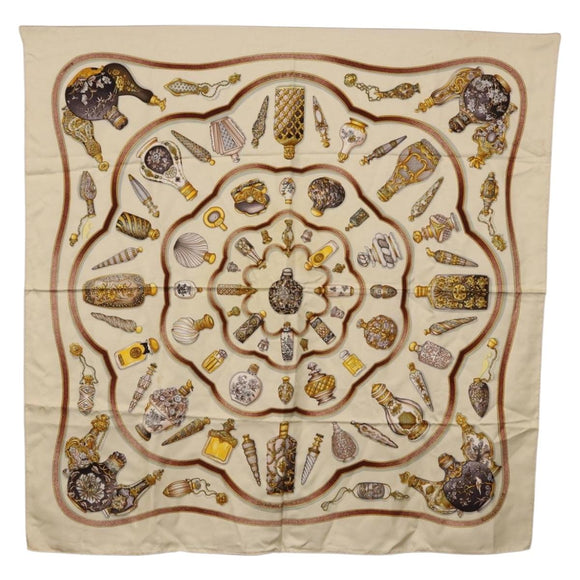 HERMES Carre 90 Scarf Silk Beige Auth 193213