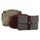 GUCCI Micro Canvas GG Supreme Clutch Bag 3 Set Navy Beige Red Auth 193326-1