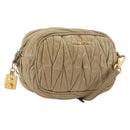 Miu Miu Matelasse Shoulder Bag Leather Beige Gold Auth 193336-1