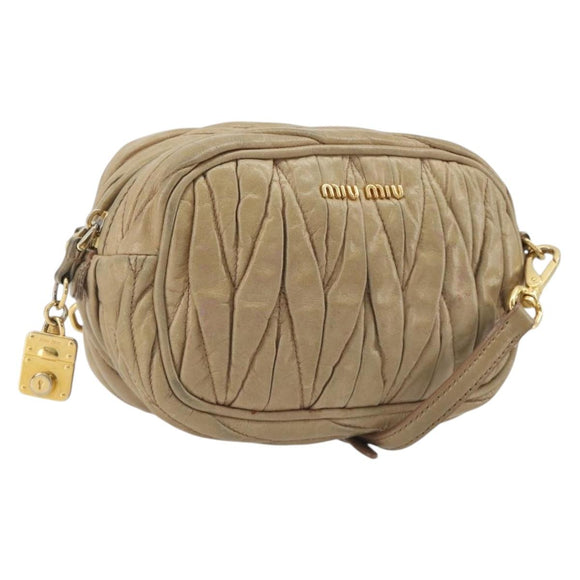 Miu Miu Matelasse Shoulder Bag Leather Beige Gold Auth 193336