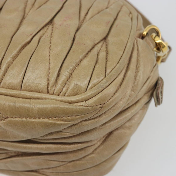 Miu Miu Matelasse Shoulder Bag Leather Beige Gold Auth 193336