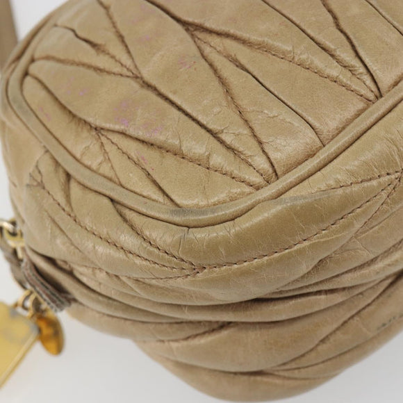 Miu Miu Matelasse Shoulder Bag Leather Beige Gold Auth 193336