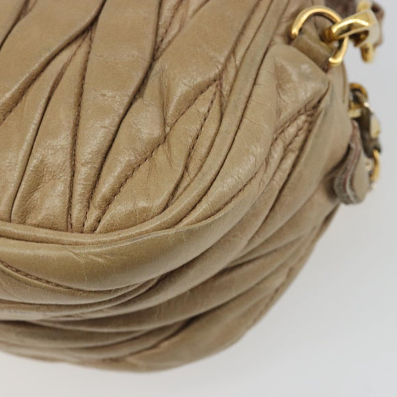 Miu Miu Matelasse Shoulder Bag Leather Beige Gold Auth 193336