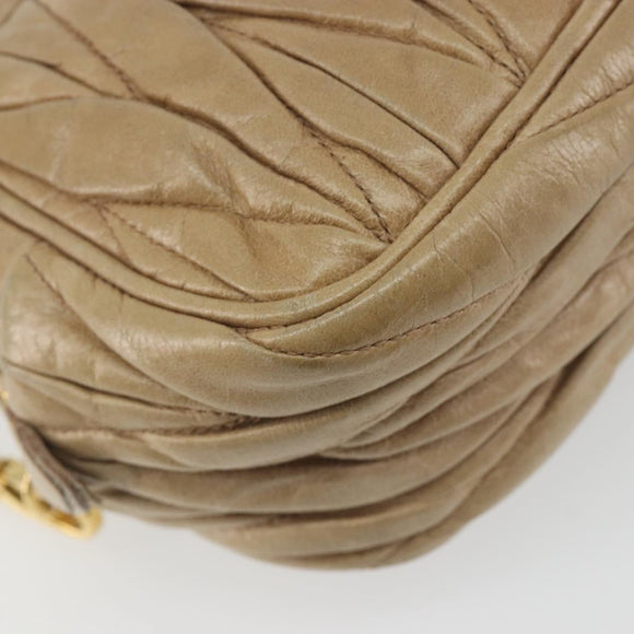 Miu Miu Matelasse Shoulder Bag Leather Beige Gold Auth 193336