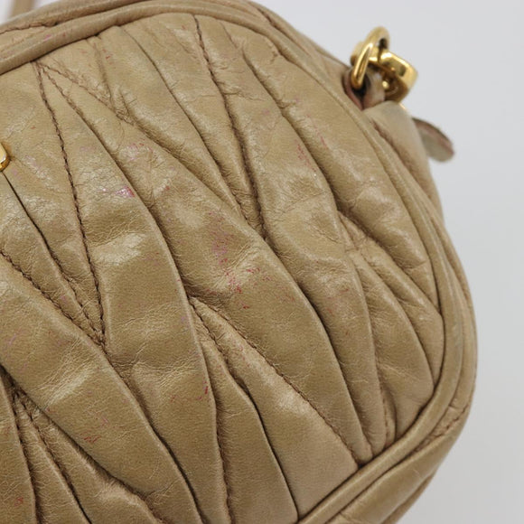 Miu Miu Matelasse Shoulder Bag Leather Beige Gold Auth 193336