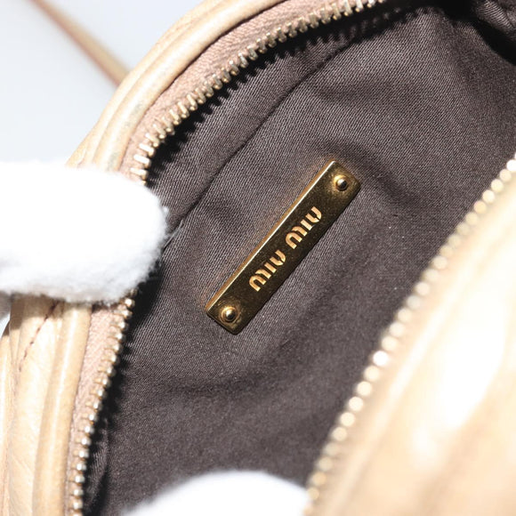 Miu Miu Matelasse Shoulder Bag Leather Beige Gold Auth 193336