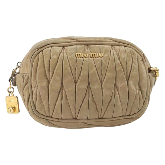 Miu Miu Matelasse Shoulder Bag Leather Beige Gold Auth 193336
