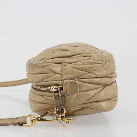 Miu Miu Matelasse Shoulder Bag Leather Beige Gold Auth 193336