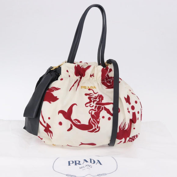 PRADA Shoulder Bag Nylon 2way White Gold Auth 193341V