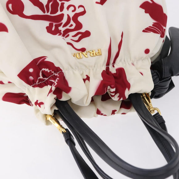 PRADA Shoulder Bag Nylon 2way White Gold Auth 193341V