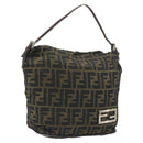 FENDI Zucca Canvas Shoulder Bag Black Brown Auth 193345-1