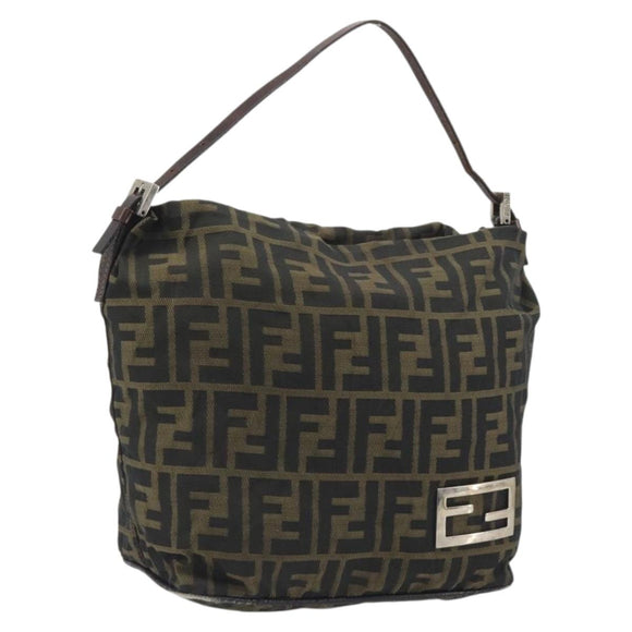 FENDI Zucca Canvas Shoulder Bag Black Brown Auth 193345