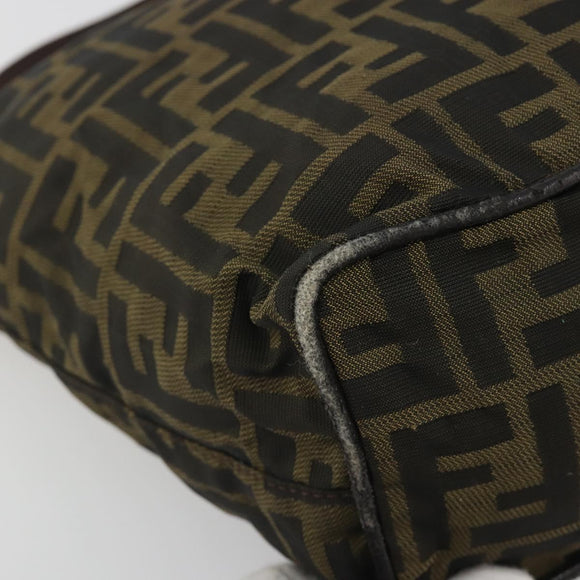 FENDI Zucca Canvas Shoulder Bag Black Brown Auth 193345