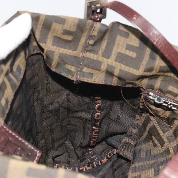 FENDI Zucca Canvas Shoulder Bag Black Brown Auth 193345