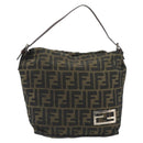 FENDI Zucca Canvas Shoulder Bag Black Brown Auth 193345-13