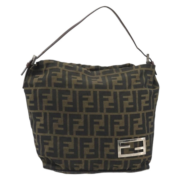 FENDI Zucca Canvas Shoulder Bag Black Brown Auth 193345