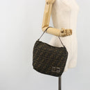 FENDI Zucca Canvas Shoulder Bag Black Brown Auth 193345-23