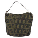 FENDI Zucca Canvas Shoulder Bag Black Brown Auth 193345-2