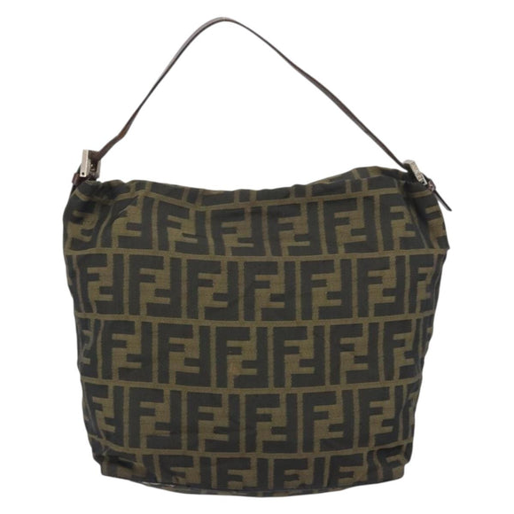 FENDI Zucca Canvas Shoulder Bag Black Brown Auth 193345
