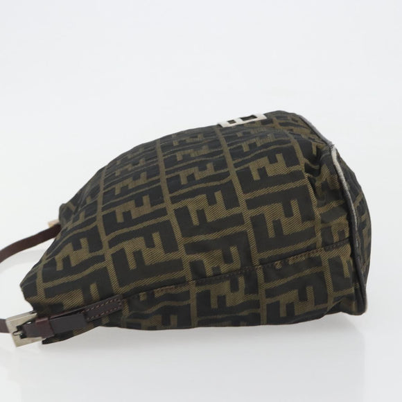 FENDI Zucca Canvas Shoulder Bag Black Brown Auth 193345