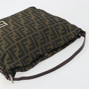 FENDI Zucca Canvas Shoulder Bag Black Brown Auth 193345-6