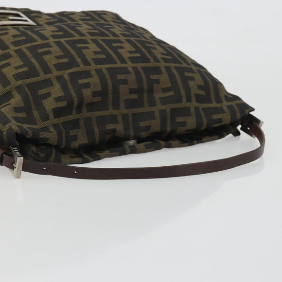 FENDI Zucca Canvas Shoulder Bag Black Brown Auth 193345