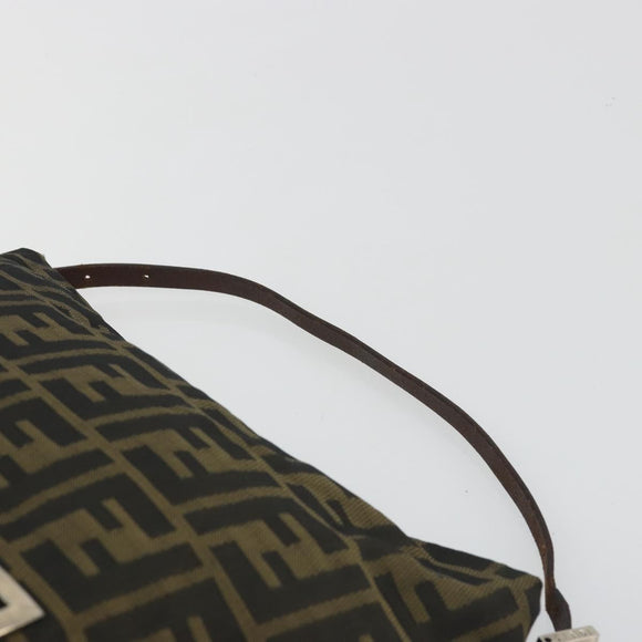 FENDI Zucca Canvas Shoulder Bag Black Brown Auth 193345