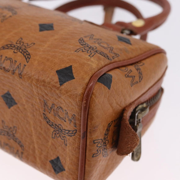 MCM Logogram Vicetos Mini Boston Bag PVC Leather 2way Brown Gold Auth 193348