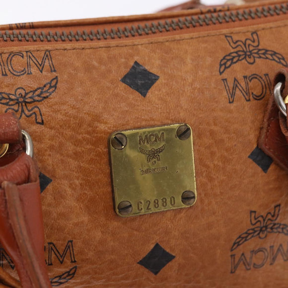 MCM Logogram Vicetos Mini Boston Bag PVC Leather 2way Brown Gold Auth 193348