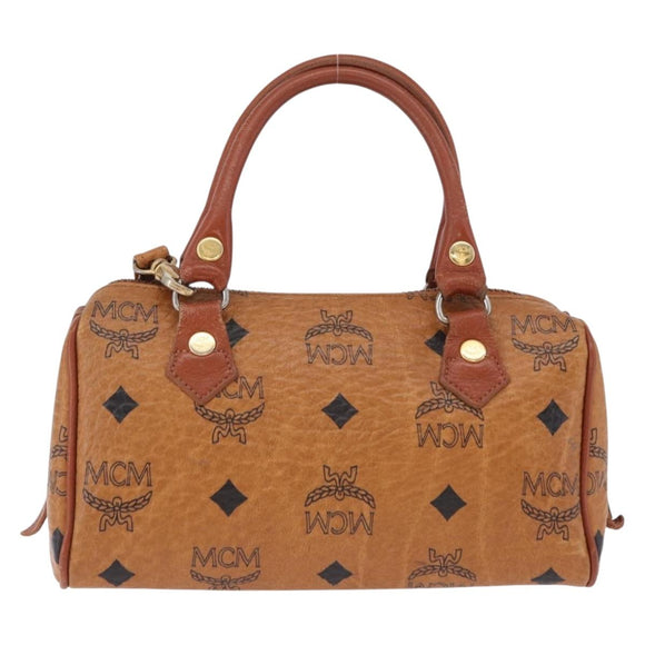 MCM Logogram Vicetos Mini Boston Bag PVC Leather 2way Brown Gold Auth 193348