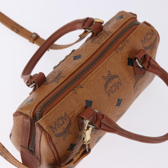 MCM Logogram Vicetos Mini Boston Bag PVC Leather 2way Brown Gold Auth 193348