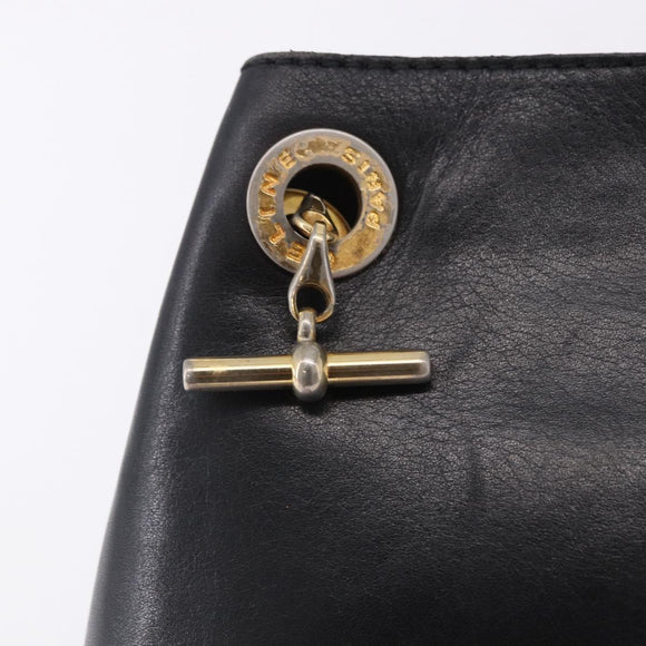CELINE Shoulder Bag Leather Black Gold Auth 193354
