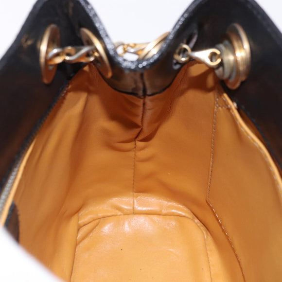 CELINE Shoulder Bag Leather Black Gold Auth 193354