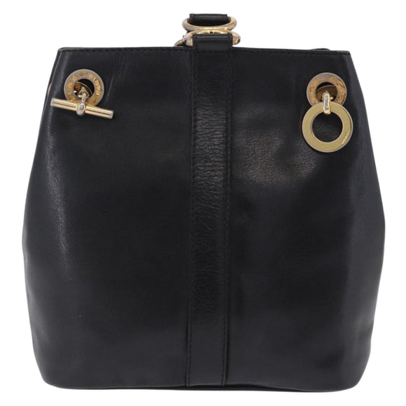 CELINE Shoulder Bag Leather Black Gold Auth 193354