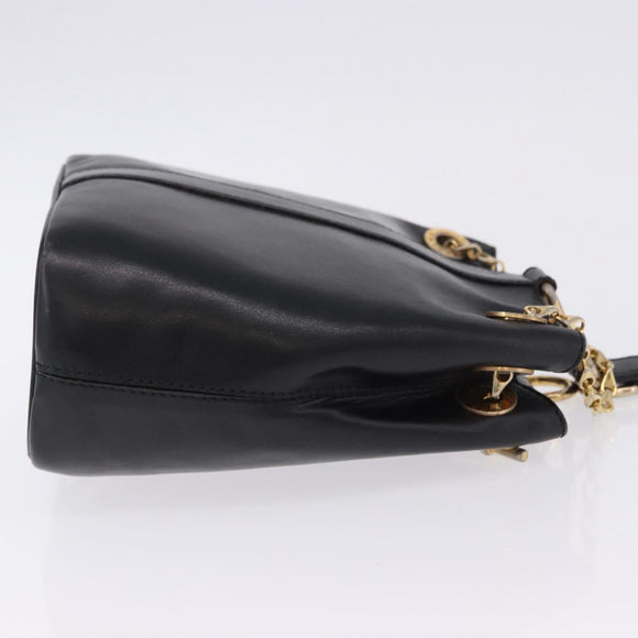 CELINE Shoulder Bag Leather Black Gold Auth 193354