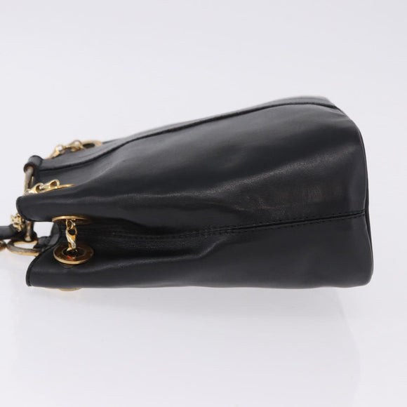 CELINE Shoulder Bag Leather Black Gold Auth 193354