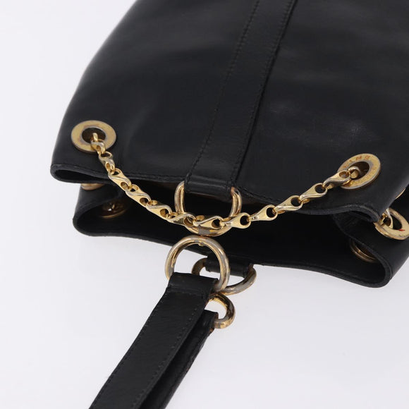 CELINE Shoulder Bag Leather Black Gold Auth 193354
