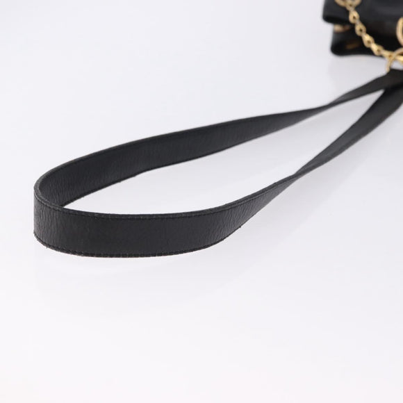 CELINE Shoulder Bag Leather Black Gold Auth 193354