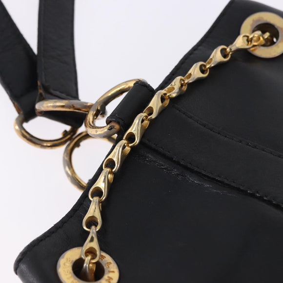 CELINE Shoulder Bag Leather Black Gold Auth 193354