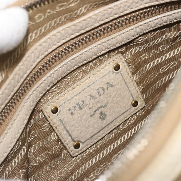 PRADA Shoulder Bag Canvas Beige Gold Auth 193355
