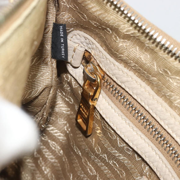 PRADA Shoulder Bag Canvas Beige Gold Auth 193355