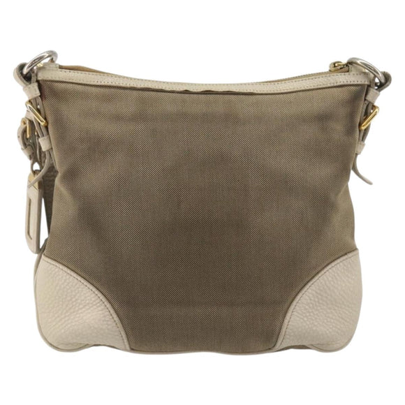 PRADA Shoulder Bag Canvas Beige Gold Auth 193355