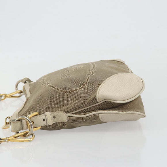 PRADA Shoulder Bag Canvas Beige Gold Auth 193355