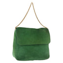 CELINE Chain Shoulder Bag Suede Green Gold Auth 193356A-1