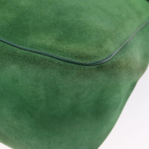CELINE Chain Shoulder Bag Suede Green Gold Auth 193356A